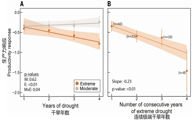 Interaction between drought intensity and duration amplifies ecosystem productivity loss